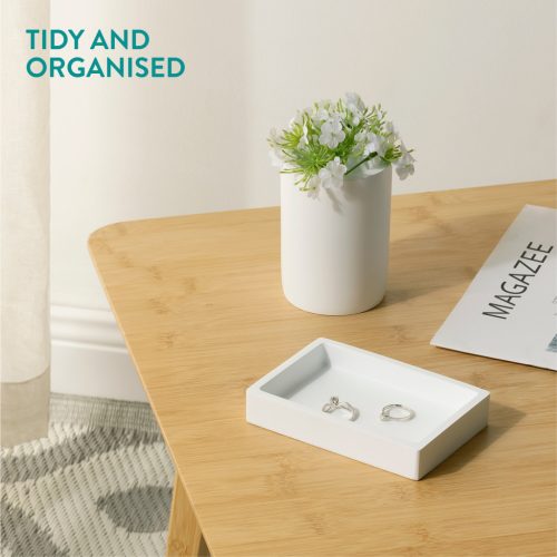 Set accesorii baie Navaris, 3 piese, suport periute, dozator si savoniera, polirasina, alb, rasina