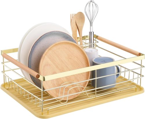 Scurgator de vase Navaris, cu suport de picurare, cu raft pentru farfurii, pahare si tacamuri, maro, 52545.04