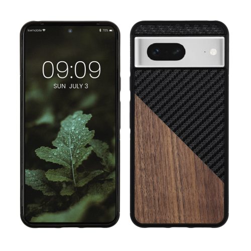 Husa Google Pixel 8, Maro/Negru, Lemn/Silicon, 61873.01
