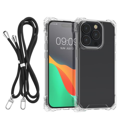 Husa cu jnur detasabil Apple iPhone 15 Pro Max, Transparent/Negru, Policarbonat, 62040.01