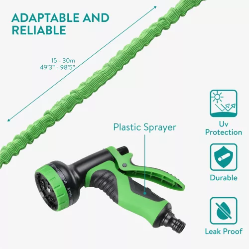 Furtun de gradina extensibil Navaris 15-30m, cu pistol stropire 10 functii, 61949.04