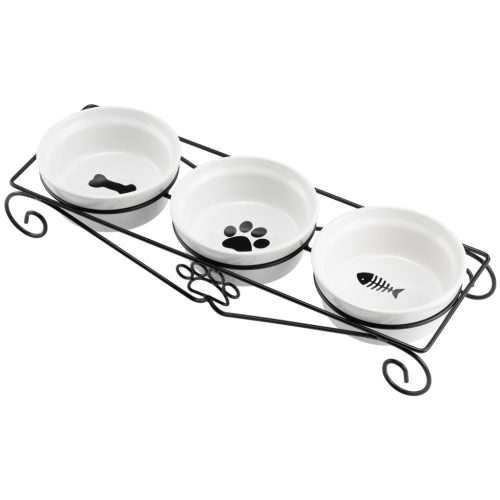 Set 3 Boluri ceramice pentru animale Navaris, 350ml, suport metalic, NAV000025YA001C