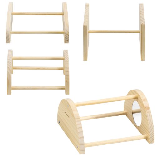 Set 4 suporturi joaca pasari Navaris, cu oglinzi, 18/16.8/14.5/12.7 cm, maro, lemn