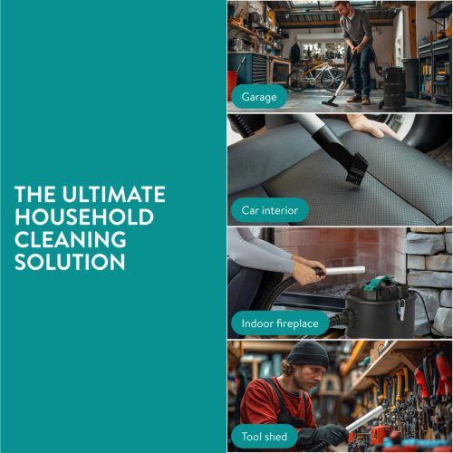 Aspirator pentru cenusa Navaris, cu roti, 20 L, 1000 W, filtru HEPA, 27x27x49 cm, negru, otel