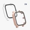 Set 2 Huse Kwmobile cu sticla securizata pentru Garmin Venu Sq 2 Music, Transparent/Roz, Plastic, KWM000024ZF003C