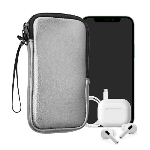 Husa Universala telefon, Marime M - 5.5 inch, Argintiu, Neopren, KWM0000099O170C