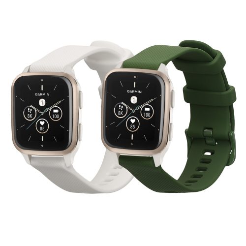 Set 2 Curele Kwmobile pentru Garmin Venu Sq 2 Music, Alb/Verde inchis, Silicon, KWM000018RC007C