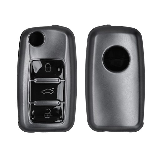 Husa Cheie Auto Kwmobile pentru Skoda/Seat 3 Butoane, Gri/Negru, Silicon, KWM000009SP018C