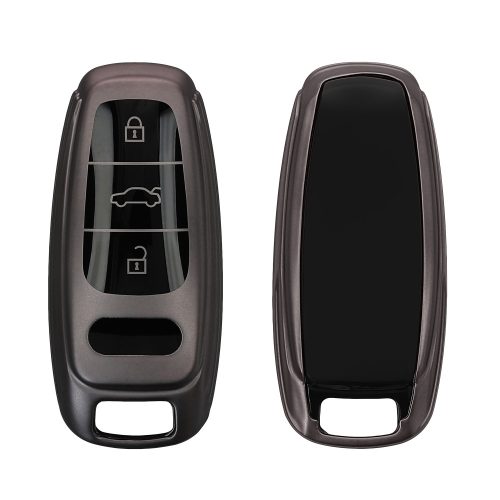 Husa Cheie Auto Kwmobile pentru Audi 3 Butoane - Keyless Go, Gri/Negru, Silicon, KWM000011OW003C