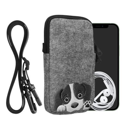 Husa Universala telefon, Marime L - 6.5 inch, Gri/Negru, Textil, KWM000016AK024C