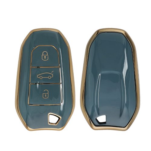 Husa Cheie Auto Kwmobile pentru Peugeot/Citroen 3 Butoane - Smart Key, Albastru/Auriu, Silicon, KWM0000167F002C