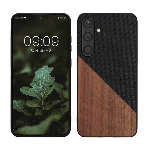 Husa Samsung Galaxy S24 Plus, Maro/Negru, Lemn, KWM000021OR001C