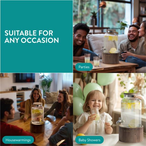 Dozator bauturi Navaris, 5.6L, cu maner piele si suport lemn, robinet inox, NAV000017YH002C