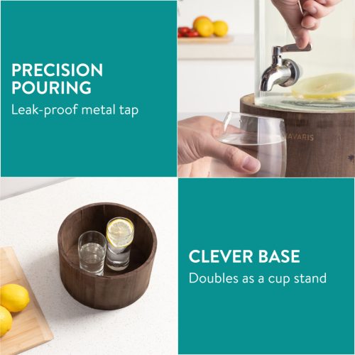 Dozator bauturi Navaris, 5.6L, cu maner piele si suport lemn, robinet inox, NAV000017YH002C