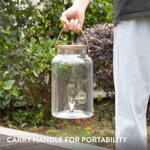 Dozator bauturi Navaris, 5.6L, cu maner piele si suport lemn, robinet inox, NAV000017YH002C