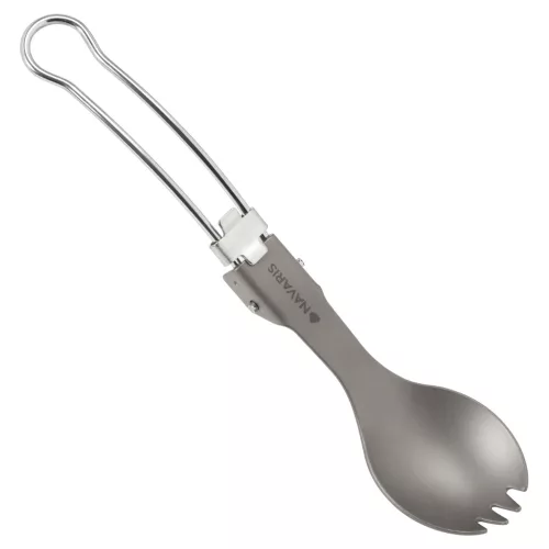 Spork Camping Pliabil Navaris, Titanium, 9.7 cm, gri, NAV0000381V001C