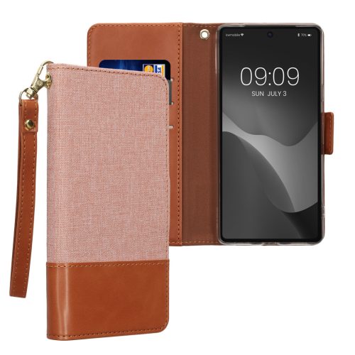 Husa Google Pixel 7a, Roz deschis/Maro, Textil/Silicon, KWM000020NO001C