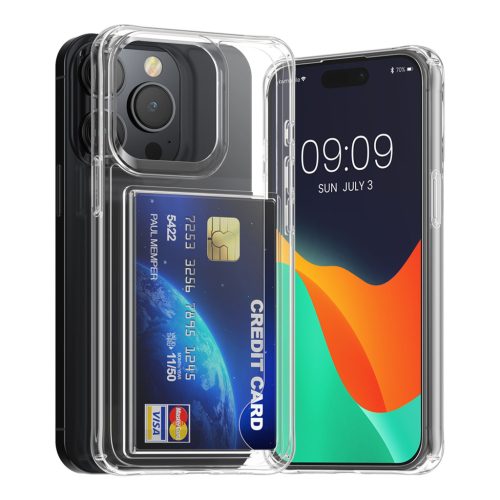 Husa cu slot card Apple iPhone 15 Pro, Transparent, Policarbonat, KWM000022QZ001C