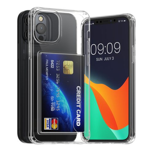 Husa cu slot card Apple iPhone 12/iPhone 12 Pro, Transparent, Policarbonat, KWM000022RD001C