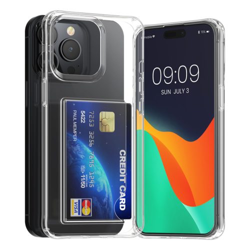 Husa cu slot card Apple iPhone 14 Pro Max, Transparent, Policarbonat, KWM000022RI001C