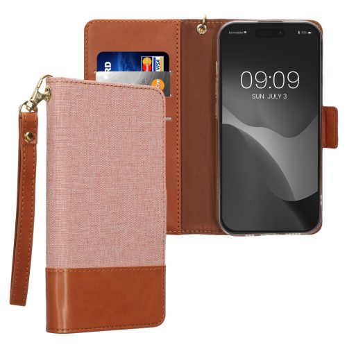 Husa Apple iPhone 15 Pro Max, Roz deschis/Maro, Textil/Silicon, KWM000022RM001C
