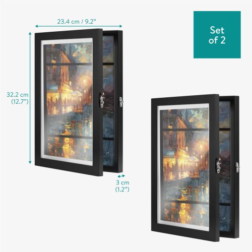 Set 2 rame foto Navaris, deschidere frontala, format A4, schimbare rapida, negru, plastic