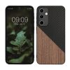 Husa Samsung Galaxy A35, Maro/Negru, Lemn/Silicon, KWM000021QY001C