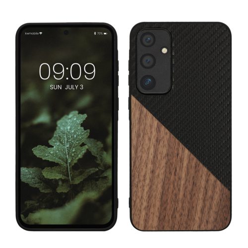 Husa Samsung Galaxy A55 5G, Maro/Negru, Lemn/Silicon, KWM000021QZ001C