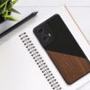 Husa Motorola Moto G24/Moto E14/Moto G04, Maro/Negru, Lemn/Silicon, KWM000022RR001C