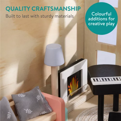 Set 11 piese mobilier casuta de papusi Navaris, compatibil universal, multicolor, MDF/lemn