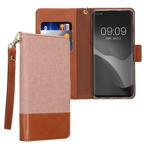 Husa Samsung Galaxy S10, Roz deschis/Maro, Textil/Silicon, KWM000021SD001C