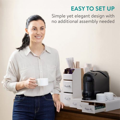 Set suport aparat cafea 3 sertare pentru capsule si organizator 2 sertare pentru consumabile Navaris, alb, NAV000018GT003C