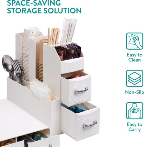 Set suport aparat cafea 3 sertare pentru capsule si organizator 2 sertare pentru consumabile Navaris, alb, NAV000018GT003C