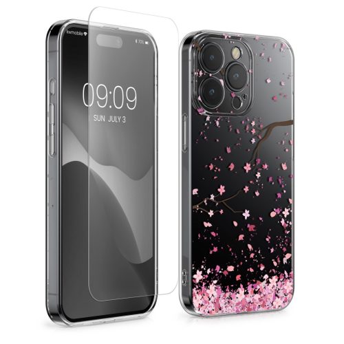 Set Husa si Folie de protectie Apple iPhone 15 Pro, Multicolor, Silicon/Sticla securizata, KWM000022TF001C