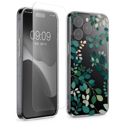 Set Husa si Folie de protectie Apple iPhone 15 Pro Max, Multicolor, Silicon/Sticla securizata, KWM000022TG002C