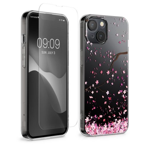 Set Husa si Folie de protectie Apple iPhone 14/iPhone 13, Multicolor, Silicon/Sticla securizata, KWM000022TH001C