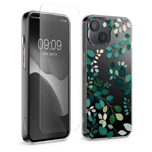 Set Husa si Folie de protectie Apple iPhone 14/iPhone 13, Multicolor, Silicon/Sticla securizata, KWM000022TH002C