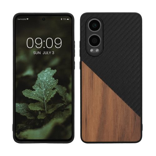 Husa OnePlus Nord CE4 Lite, Maro/Negru, Lemn/Silicon, KWM000022UX001C