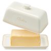 Vas din ceramica pentru unt Navaris, cu capac, alb crem, vintage, 60281.01