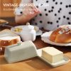 Vas din ceramica pentru unt Navaris, cu capac, alb crem, vintage, 60281.01
