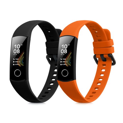 Set 2 curele kwmobile pentru Honor Band 5/Band 4, Silicon, Negru/Portocaliu, 59596.04