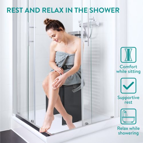 Taburet dus Navaris, acril transparent, 43.5x37x28 cm, stabil antiderapant, transparent/negru, plastic