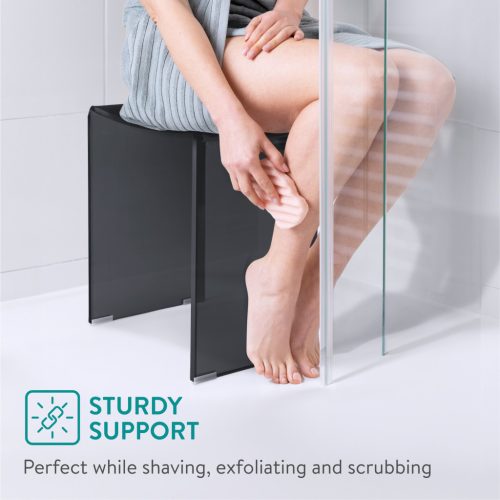 Taburet dus Navaris, acril transparent, 43.5x37x28 cm, stabil antiderapant, transparent/negru, plastic