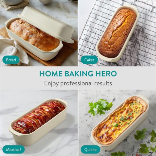 Tava ceramica pentru paine Navaris, material din lut rezistent, cu capac, 60645.01