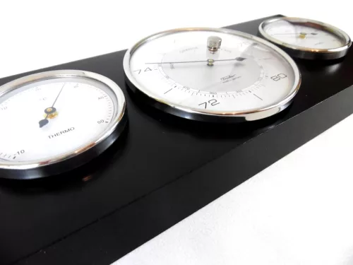 Stație meteo Fischer 9103S-06, barometru, higrometru și termometru, alamă și lemn negru, 28 x 12,5 cm Fischer 4260034961982 imagine 4