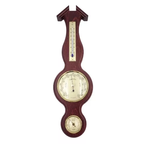 Stație meteo Fischer 6690-22, barometru, higrometru și termometru, alamă și lemn mahon, 39 x 11,5 cm Fischer 4260034964365 imagine 3