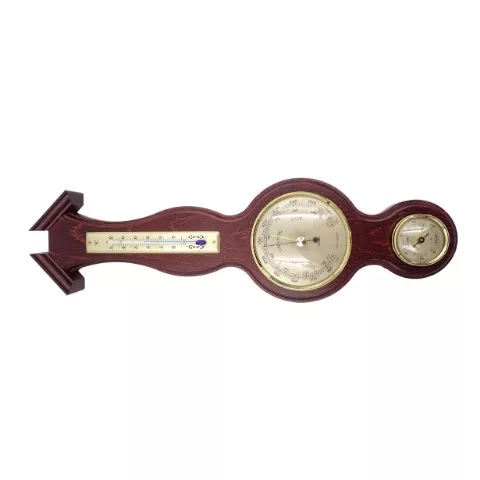 Stație meteo Fischer 6690-22, barometru, higrometru și termometru, alamă și lemn mahon, 39 x 11,5 cm Fischer 4260034964365 imagine 4