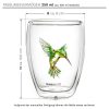 Set 6 pahare termice Creano Hummi, 250 ml, sticla borosilicata, perete dublu, decor colibri