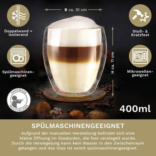 Pahar termic Creano DG-Bauchig XXL, 400 ml, sticla borosilicata, perete dublu