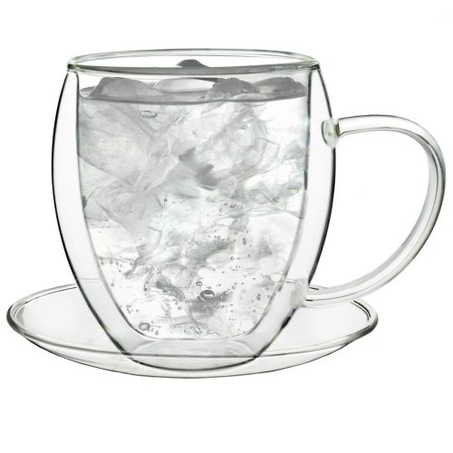 Set 2 cani termice Creano, 250 ml, sticla borosilicata, perete dublu, cu farfurioara